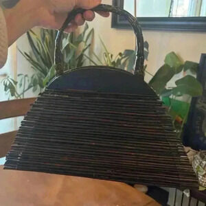 World market wooden purse with bamboo handles very boho artsy look